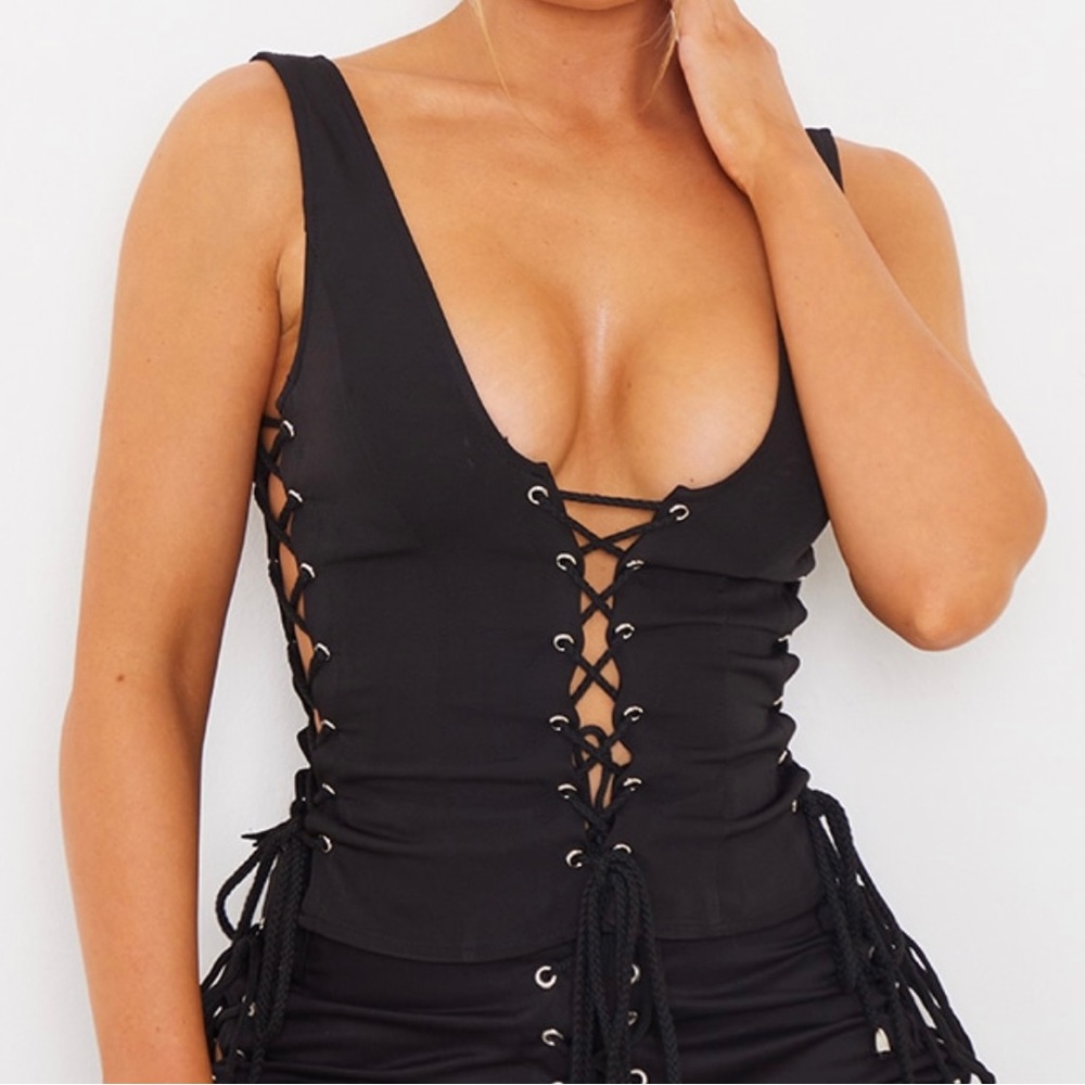 Black lace up tank